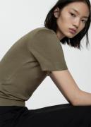 MANGO Short Sleeve Sweater Kvinde Beige - Khaki Kortærmet Strik Str L ...