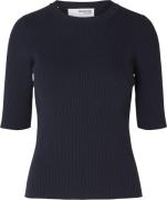 Selected Femme Slfmala 2/4 Knit Oneck Noos Kvinde Mørkeblå Kortærmet S...