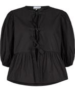 Ganni Cotton Poplin Peplum Blouse Kvinde Black Langærmede Bluser Str 4...