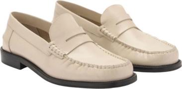 MANGO Leather Loafers Kvinde Light Beige Loafers Str 38 - Læder hos Ma...