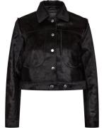 MANGO 100% Leather fur Jacket Kvinde Black Overgangsjakker Str L - Læd...