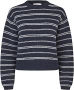 Modström Lineusmd Stripe Oneck Kvinde Navy Sky Soft White Stripe Sweat...