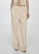 MANGO Lyocell Pleated Pants Kvinde Light Beige Bukser Med Brede Ben St...