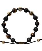 Nialaya Men's Beaded Bracelet With Gold, CZ Diamond, Matte Onyx, and X...