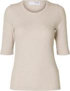 Selected Femme Slfdianna 2/4 Oneck TOP Kvinde Oatmeal/melange Toppe Sl...