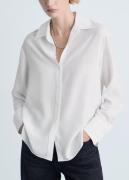 MANGO Lyocell Fluid Shirt Kvinde Natural White Skjorter Str L - hos Ma...