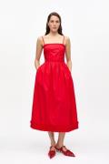 Ganni Cotton Poplin Strap Long Dress Kvinde Racing Red Midi Kjoler Str...